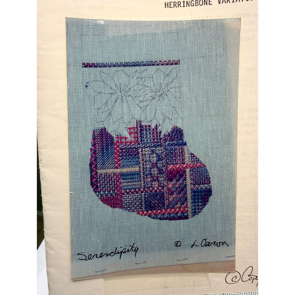 Christmas Stocking Needlepoint Canvas Lois Caron Serendipity w/ Stitch Guide 80s